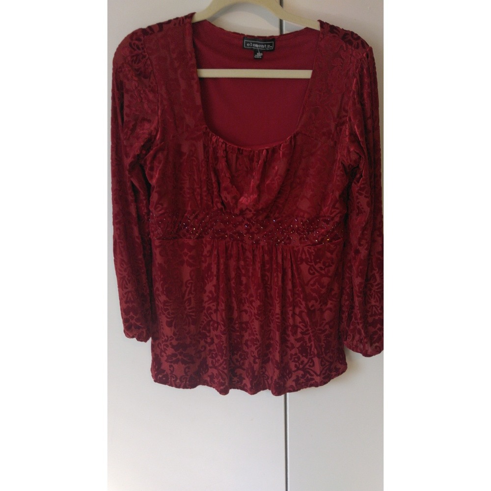 Womens Velvet Burnout Beaded Empire Waist Top Size M Whimsigoth Romantic Elena
